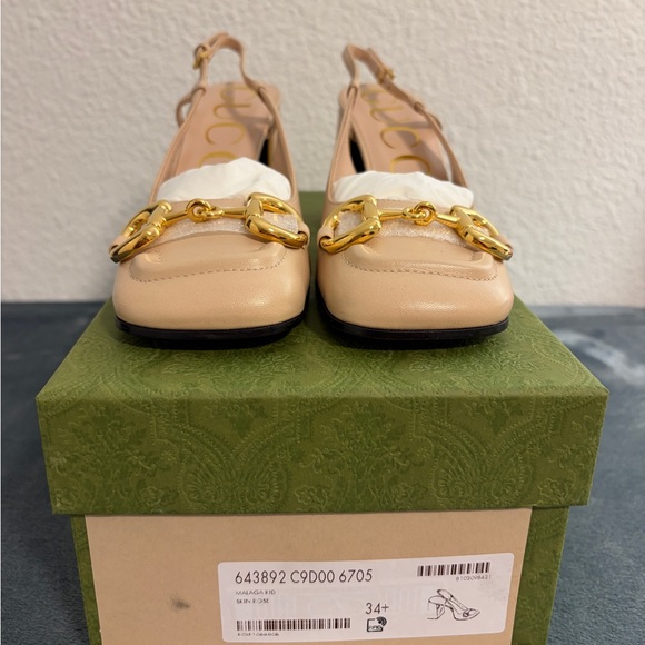 New Gucci Women’s Mid-heel Slingback with Horsebit Skin Rose Size 34.5 US 4.5 - Picture 8 of 8